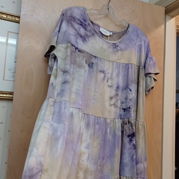 Purple Lilac Lavender Boho Tie Die Tiered Dress M New Tags NWT - Picture 2 of 9